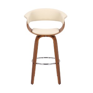 HomeRoots 27" Cream and Brown Faux Leather and Solid Wood Low Back Counter Height Swivel Bar Chair - 1 of 4