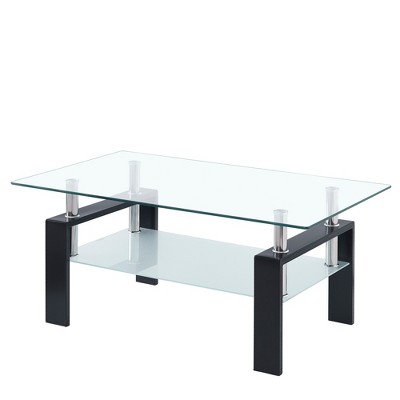 Vynxaria Series 40 in. Transparent Rectangular Tempered Glass End Table with 2-Layers Design