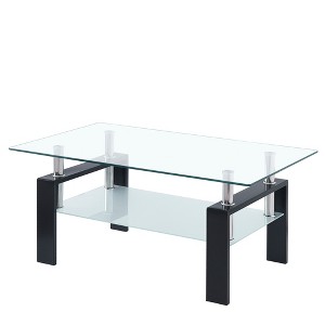 Vynxaria Series 40 in. Transparent Rectangular Tempered Glass End Table with 2-Layers Design - 1 of 4