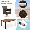 CAVINAS Kitchen Table Chairs Set of 7 Rattan Outdoor Table and Chairs Acacia Tabletop Outdoor Table Set with 6 Chairs for The Garden, Brown - 3 of 4