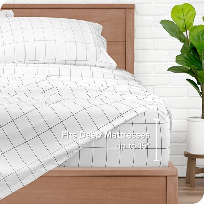 Queen White and Grey Grid Pattern Ultra-Soft Microfiber Sheet Set