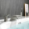 Cobbe Brushed Nickel Waterfall Bath Faucet Set with 7.09-inch Wide Tub Spout and Hand Shower Single Lever Control 4-Hole Installation - 4 of 4