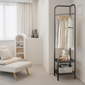 Metal corner hangers, independent hangers with 2-layer storage shelves, floor hangers for corridors, entrances, bedrooms, living rooms, and offices - 1 of 4