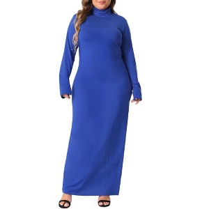 Agnes Orinda Women's Plus Size Turtleneck Long Sleeve Maxi Pencil Bodycon Dress - 1 of 4