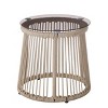 Outdoor Side Table with Tempered Glass Top,Rope Woven Accent Table for Patio or Balcony,Round Patio Side Table with Metal Frame-Coolbibila - 2 of 4