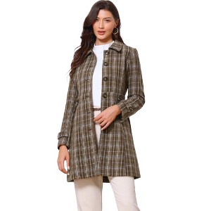 INSPIRE CHIC Women's Plaid Single Breasted Winter Trench Outerwear Pea Coat - 1 of 4