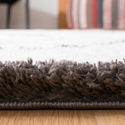 Gray and Cream Diamond Shag Square Area Rug with Tassels