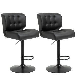 HOMCOM Bar Height Bar Stools Set of 2 with Adjustable Seat, Thick Padded Cushion and Metal Footrest for Home Bar - 1 of 4