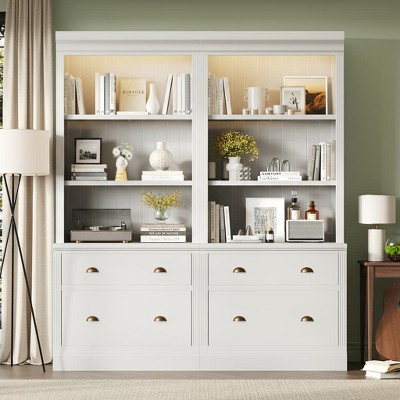 Polibi 2-Piece LED Bookcase Set with Drawers & Adjustable Shelves