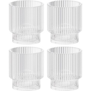 American Atelier Vintage Art Deco 9 oz. Fluted Drinking Glasses Set of 4, Old Fashion Tumbler for Cocktails, Ribbed Lowball Glass Cup, Clear - 1 of 4