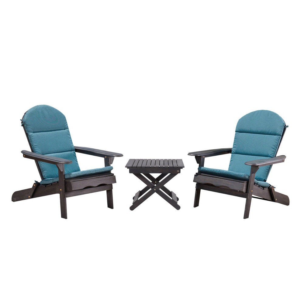 Malibu 3pc Outdoor 2 Seater Acacia Wood Chat Set with Cushions – Dark Teal/Dark Gray – Christopher Knight Home  – Patio and Outdoor​