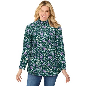 Woman Within Perfect Printed Long-Sleeve Mockneck Tee - 1 of 4