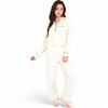 Anna-Kaci Lounge Women's Textured Pajama Set with Long Sleeve Button-Up Top and Contrast Piping Details- Light Beige,Small - 4 of 4