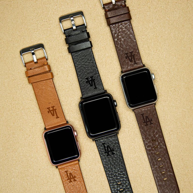 MLB Los Angeles Dodgers Apple Watch Compatible Leather Band - Tan, 3 of 4