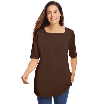 Woman Within Plus Size Perfect Elbow-Sleeve Square-Neck Tee