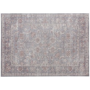 Aghana Digitals Chenille Washable Area Rug 5x7: Non-Slip Grey & Brown Traditional Floral Vine Print - 1 of 4