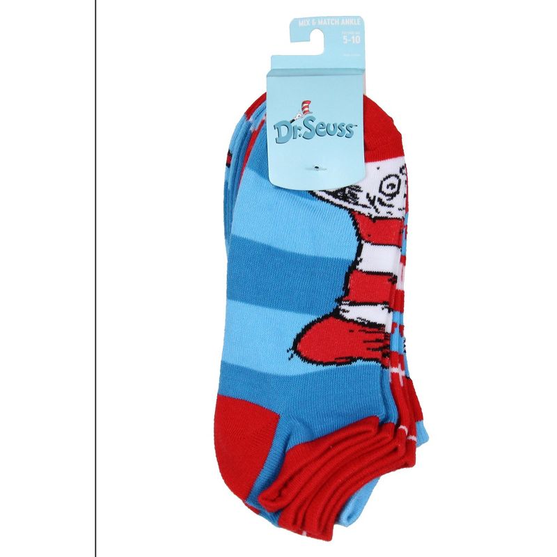 Dr. Seuss Socks Adult Cat In The Hat Thing 1 Thing 2 Low Cut Ankle Socks 5 Pack Multicoloured, 3 of 4