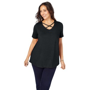 Jessica London Women's Plus Size Stretch Cotton Crisscross Strap Tee - 1 of 4