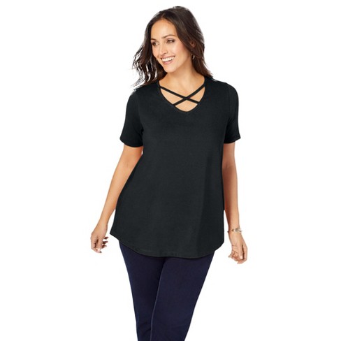 Jessica London Women's Plus Size Stretch Cotton Crisscross Strap Tee - image 1 of 4