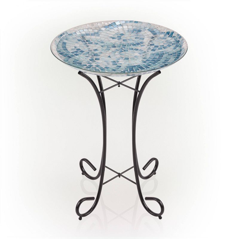 23&#34; Outdoor Mosaic Glass Birdbath Bowl with Metal Stand Blue - Alpine Corporation, 1 of 9