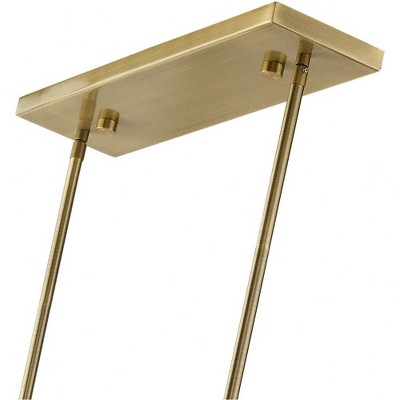 Antique Brass Linear Chandelier with Oatmeal Fabric Shade