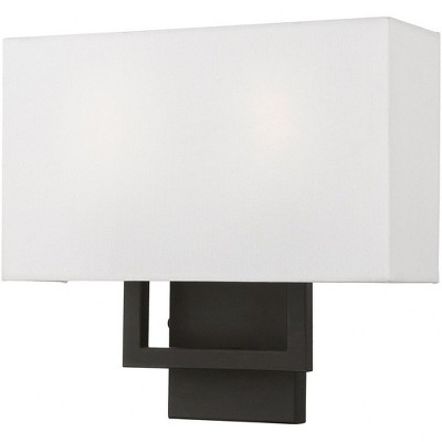 Pierson Rectangular Black Finish 2-Light Wall Sconce with Off-White Shade