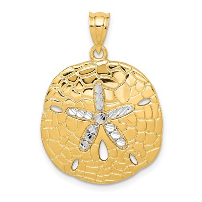 Black Bow Jewelry 14k Yellow Gold & White Rhodium Diamond Cut Sand Dollar Pendant, 22mm