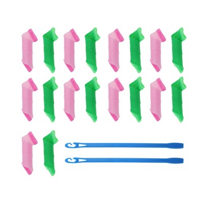 Unique Bargains Portable Non-heating Hair Curlers Wave Curls Styling Kit Green Pink 1 Set