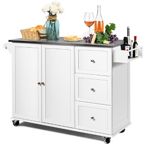 Costway Kitchen Island 2-Door Storage Cabinet Stainless Steel Top w/ Drawers - 1 of 4