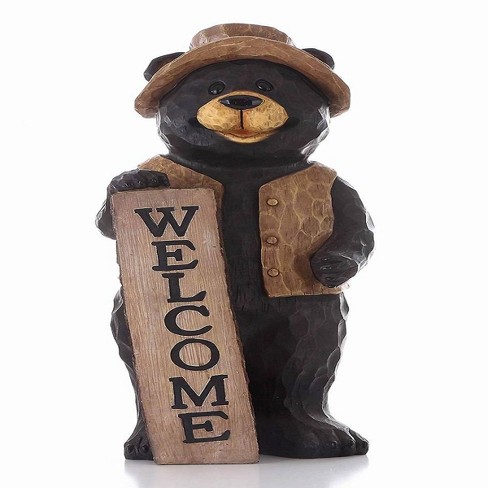 30 Polyresin Standing Bear With Welcome Sign Outdoor Statue Black Hi Line Gift Target