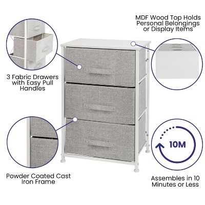 White & Light Gray 3-Drawer Cast Iron Frame Vertical Storage Dresser