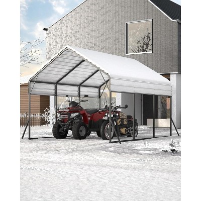 13x16 FT Heavy Duty Metal Carport, Outdoor Garage Shelter with Reinforced Base & Galvanized Steel Roof, All-Weather Canopy for Cars, SUVs, Trucks