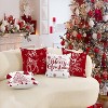 Red Christmas Throw Pillow Covers 18x18 Set of 4 Decorative Holiday Farmhouse Pillow Covers with Trees, Deer, Snowman - 3 of 4