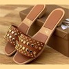 Clotth Women's Slippers with Crystal particles Womens Open Toe Studded Sandals Leather flip-flops for Summer and Daily - 2 of 4