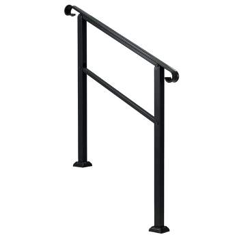 JOMEED UP040 1, 2, or 3 Step Wrought Iron Transitional Entrance Handrail with Hardware for Outdoor Spaces, Walkways, Patios, and More, Black