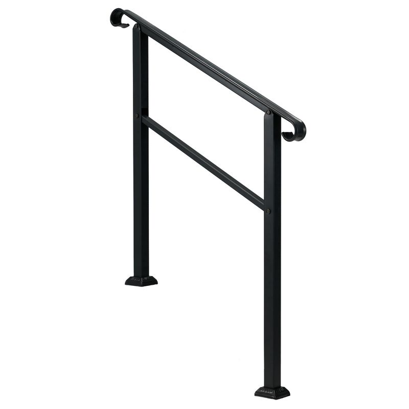JOMEED UP040 1, 2, or 3 Step Wrought Iron Transitional Entrance Handrail with Hardware for Outdoor Spaces, Walkways, Patios, and More, Black, 1 of 7