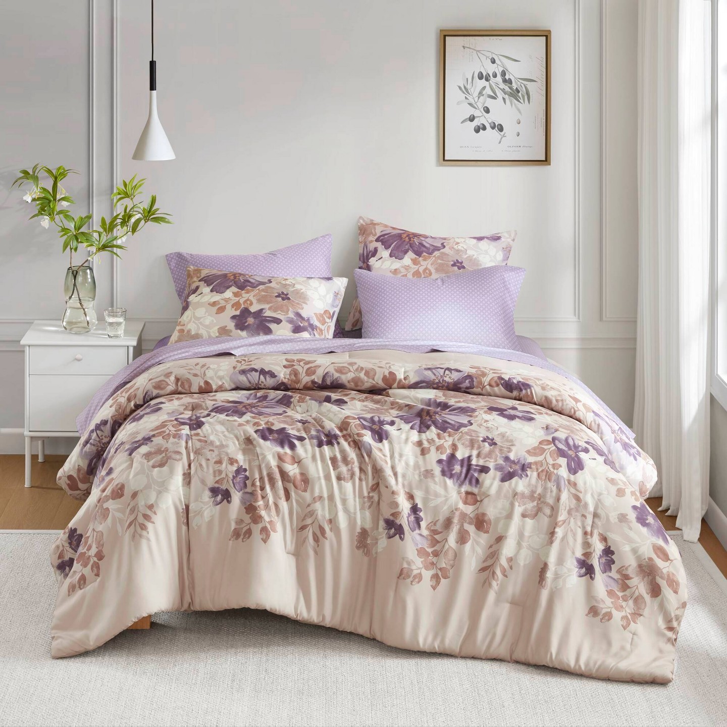 Комплект с одеялом Madison Park Twin Willow Floral Comforter Set with Bed Sheet Taupe, цвет: С принтом — фото 2