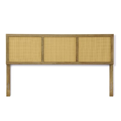 LuxenHome Natural Finish Rubberwood with Rattan Panels Headboard, King Brown