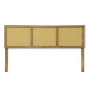 LuxenHome Natural Finish Rubberwood with Rattan Panels Headboard, King Brown - 1 of 4