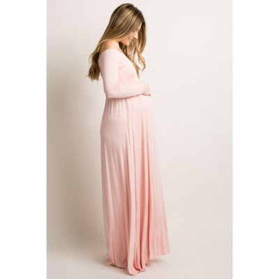 Pinkblush PinkBlush Tall Pink Solid Off Shoulder Maternity Maxi Dress - image 2