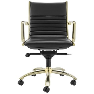 HomeRoots Black and Gold Steel and Faux Leather Adjustable Swivel Rolling Conference Office Chair - 1 of 4