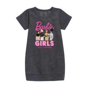 Girls' - Barbie - Girls Stick Together Graphic Short Sleeve Fleece Dress - 1 of 2