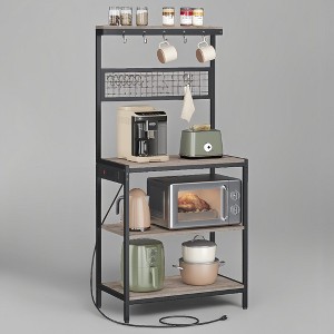 Bakers Rack with Charging Station, 31.5 Inches Coffee Bar Stand with Adjustable Storage Shelf, Grid Panel, Kitchen - 1 of 3