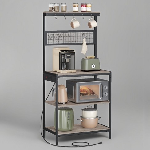 Bakers Rack With Charging Station, 31.5 Inches Coffee Bar Stand With ...