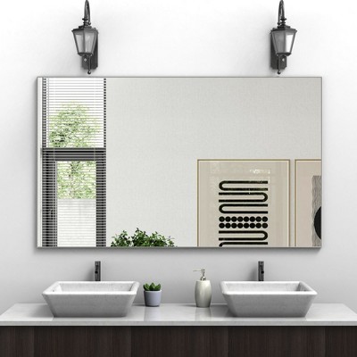 60"x36" Oversized Modern Rectangle Bathroom Mirror: Silver Frame, Decorative, Large, Wall-Mounted, Vertical/Horizontally