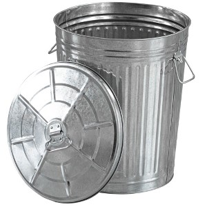 Round Galvanized Steel, Trash Can with Lid - Durable Metal Bucket for Backyard, Lawn, Garden and Yard Use - 1 of 4