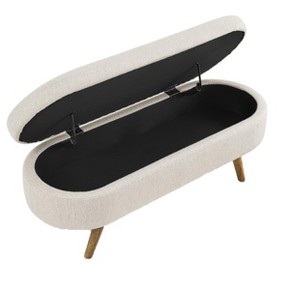 Itopfox Oval Storage Bench with Linen Fabric Upholstery and Solid Wood Legs, Ottoman Bench for Living Room, Bedroom, or Entryway in Beige - 1 of 4
