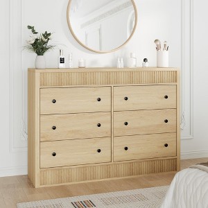 6 Drawer Dresser for Bedroom, Wooden Fluted Chest of Drawers, Modern Oak Storage Organizer for Living Room, Hallway, Entryway - 1 of 4