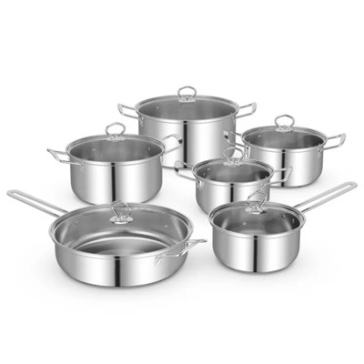 LunaLulinlk 12-Piece Stainless Steel Cookware Set with Tempered Glass Lid and Handle