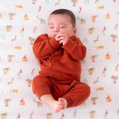Elephant Circus Pink Cotton Muslin Crib Sheet